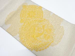 アンティーク　綴れ鶴に花七宝模様織り出し袋帯（材料）